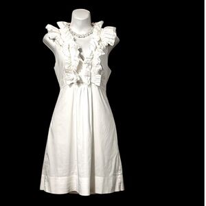 BCBGMAXAZRIA White Cream V Neck Ruffle Sleeveless Mini Dress Sz S